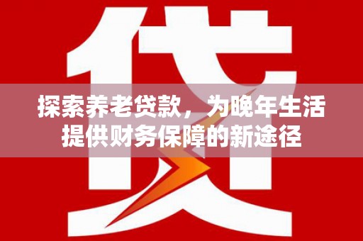 葫芦岛探索养老贷款，为晚年生活提供财务保障的新途径